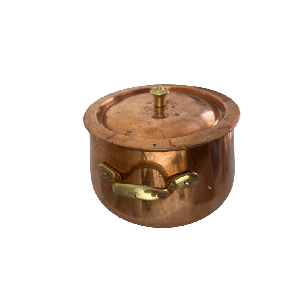 Vintage Copper and Brass Pot with Lid made in Portugal - Picture 4 of 5